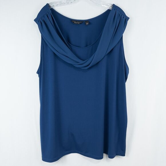 Susan Graver Everyday Liquid Knit Sleeveless Top Two Way Cowl Womens 4X Blue - Picture 1 of 13